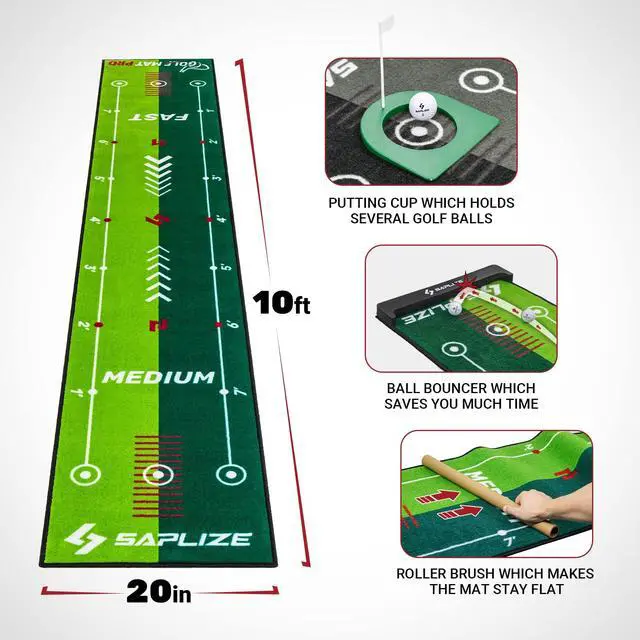 Alt view image 5 of 6 - Golf Putting Mat with Alignment Mirror, Two-Speed Golf Practice Mat, 20 in x 10 ft Indoor Outdoor Putting Green with Anti-Slip Backing