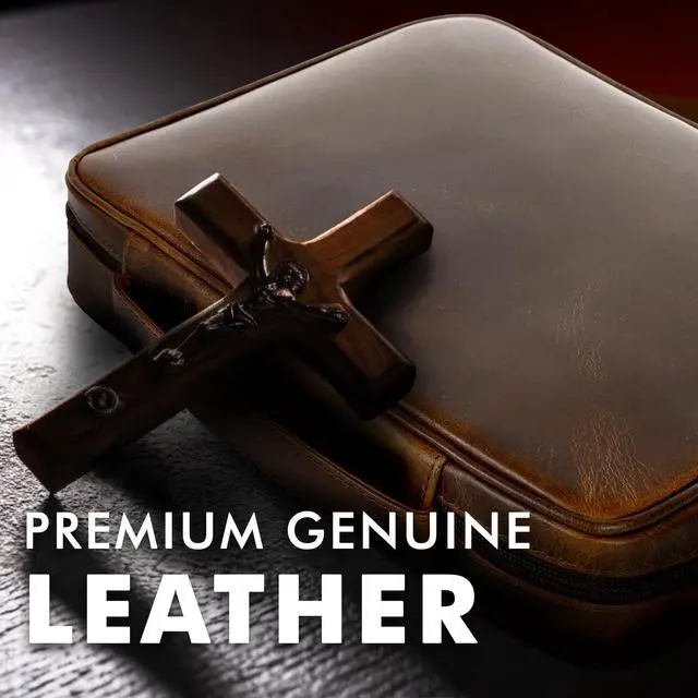Alt view image 3 of 7 - Leather Bible Cover for Men Bible Case for Women Zippered Holder Protector Cross Church Tote Bag Carrying Organizer Sleeve Gift Study Antique