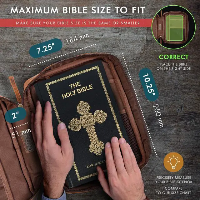 Alt view image 4 of 7 - Leather Bible Cover for Men Bible Case for Women Zippered Holder Protector Cross Church Tote Bag Carrying Organizer Sleeve Gift Study Antique