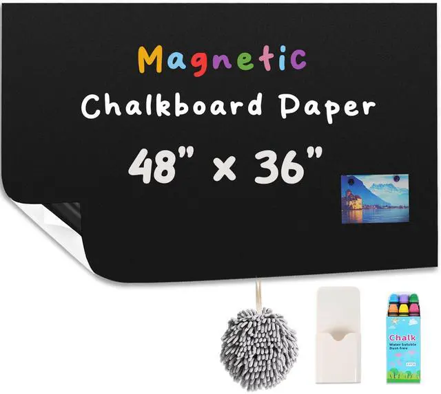 Main image of Magnetic Chalkboard for Wall 48" x 36" Self Adhesive Blackboard Wallpaper Peel and Stick Chalk Board Wall Decal Roll with Starter Kit