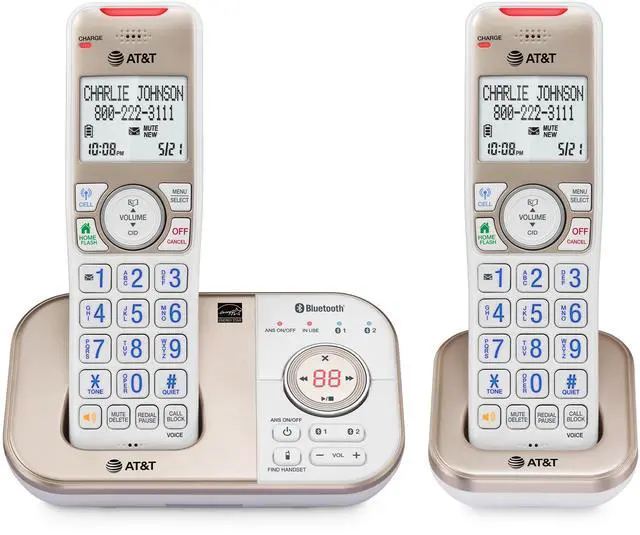 Main image of BL3112-2 2-Handset DECT 6.0 Cordless Phone for Home with Bluetooth Connect to Cell, Smart Call Blocker, Answering Machine, Caller ID, Expandable up to 5 Handsets, Champagne Gold/White
