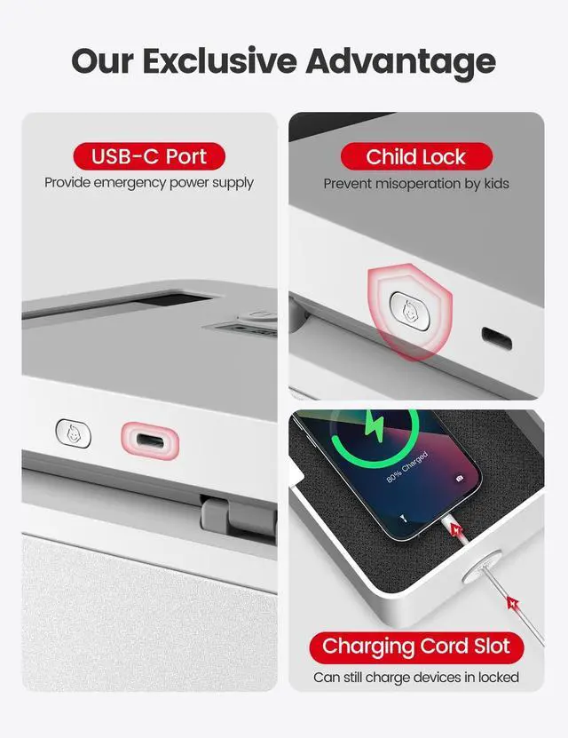 Alt view image 4 of 7 - Metal Timed Lock Box, Made of Aluminum Alloy, 365 Days Locking Time, Extendable Time, Audio Alert, Child-Access Control, 2-Way Power Supply, Timed Locker for Phones/Alcohol/Snacks/meds etc