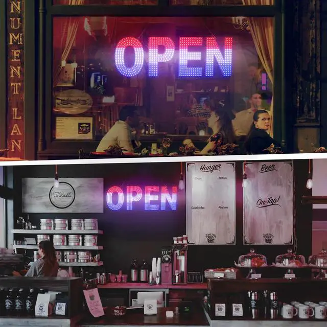 Alt view image 5 of 6 - LED Open Signs for Business, 30"x10" Dimmable Brightness Large Electric Light Up Sign, Hanging Installation for Store Restaurant Office Bar Hotel Salon (Red&White&Blue)