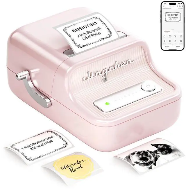 Main image of B21 Label Maker, 2 Inch Bluetooth Thermal Label Printer, Pink | Retro Sticker Printer, for Address, Logo, Canning Jar, Candle, Mailing,Gift, Compatible with Phones and PC
