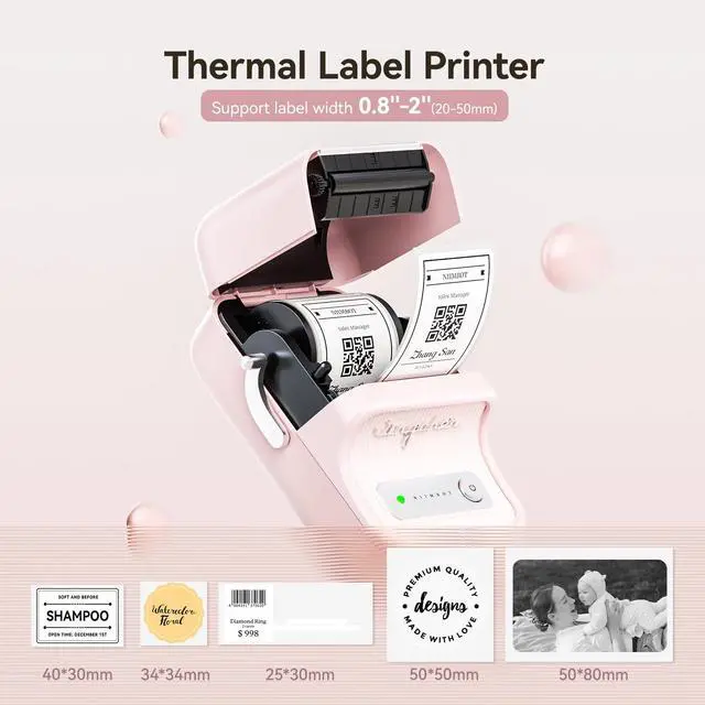 Alt view image 5 of 7 - B21 Label Maker, 2 Inch Bluetooth Thermal Label Printer, Pink | Retro Sticker Printer, for Address, Logo, Canning Jar, Candle, Mailing,Gift, Compatible with Phones and PC