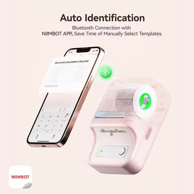 Alt view image 6 of 7 - B21 Label Maker, 2 Inch Bluetooth Thermal Label Printer, Pink | Retro Sticker Printer, for Address, Logo, Canning Jar, Candle, Mailing,Gift, Compatible with Phones and PC