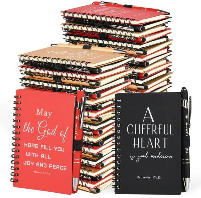 Main image of Christian Prayer Journal Spiral Notebooks Bulk with Pens - Small Lined Notepads (4.13x5.43) - Christian Gifts for Women,Church Members & Bible Study Groups (60 sets multicolor)