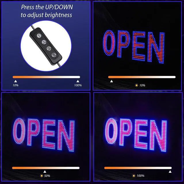 Alt view image 2 of 6 - LED Open Sign for Business, 30"x10" Dimmable Brightness Large Electric Light Up Sign, Hanging Installation for Store, Bar, Pub, Hotel, Restaurant, Salon, Red and Blue