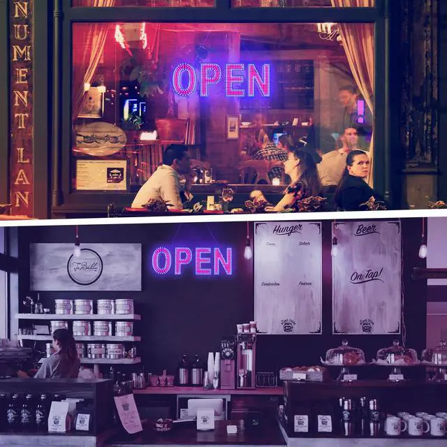 Alt view image 4 of 6 - LED Open Sign for Business, 30"x10" Dimmable Brightness Large Electric Light Up Sign, Hanging Installation for Store, Bar, Pub, Hotel, Restaurant, Salon, Red and Blue