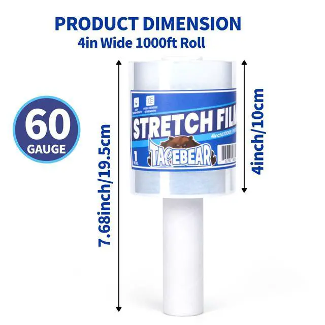 Alt view image 2 of 7 - 12Rolls Stretch Wrap Film 4" x 1000Ft Shrink Wrap Roll with Handle, 60 Gauge Thick Durable Self-Adhering Clear Plastic Wrap Industrial Strength Pallet Shrink for Moving, Packing