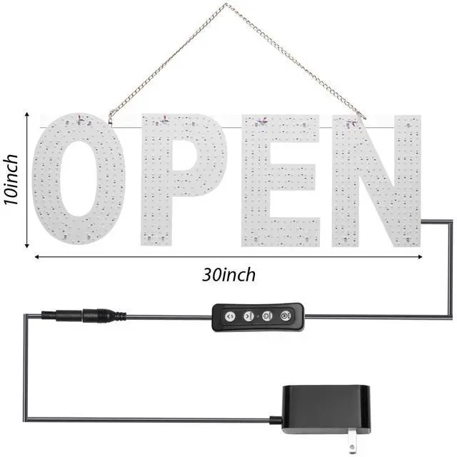 Alt view image 6 of 6 - LED Open Sign for Business, 30"x10" Dimmable Brightness Large Electric Light Up Sign, Hanging Installation for Store, Bar, Pub, Hotel, Restaurant, Salon, Red and Blue