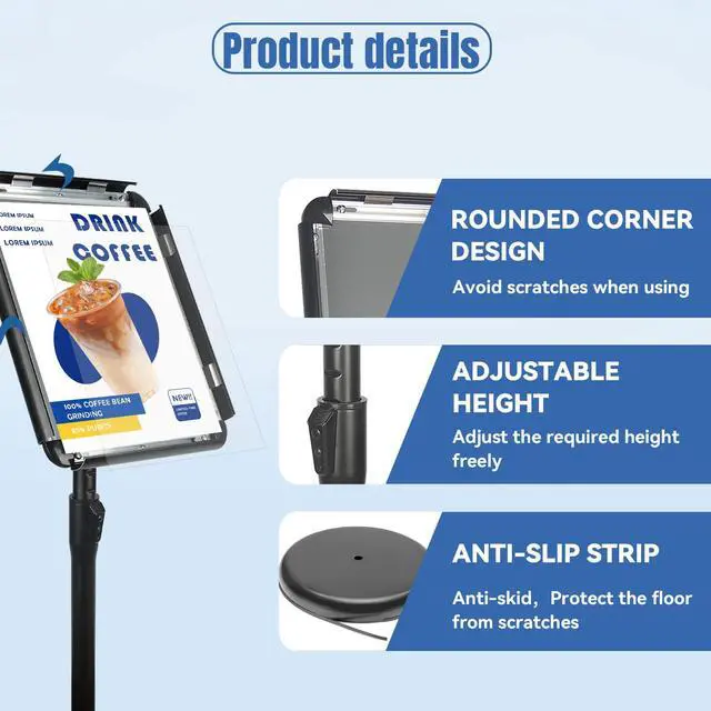 Alt view image 3 of 6 - 3PACK Sign Stand Holder Floor Sign Holder with Base for 8.5x11 inches,Both Vertical & Horizontal View Displayed,Snap-Open Frame with Safety Corner for School Church,Black