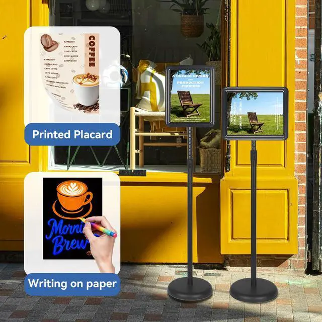 Alt view image 6 of 6 - 3PACK Sign Stand Holder Floor Sign Holder with Base for 8.5x11 inches,Both Vertical & Horizontal View Displayed,Snap-Open Frame with Safety Corner for School Church,Black