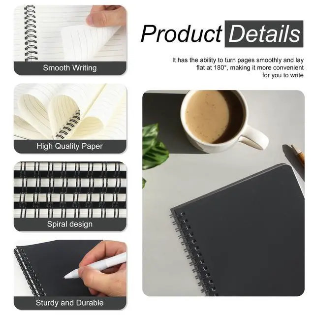 Alt view image 3 of 7 - 60 Packs A5 Spiral Notebooks, Black Ruled Notebooks Bulk, 8.0"×5.6", 60 Sheets/120 Pages, Hardcover Lined Journal Notepad Travel Notebooks for Office and Back to School Supplies
