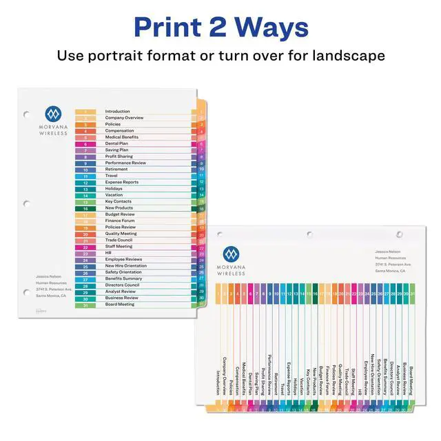 Alt view image 3 of 7 - 1-31 Dividers for 3 Ring Binders, 31 Tabs per Set, Customizable Table of Contents, Multicolor Tabs, Great for Organizing Reports, Projects, and More (12 Sets of 11129)