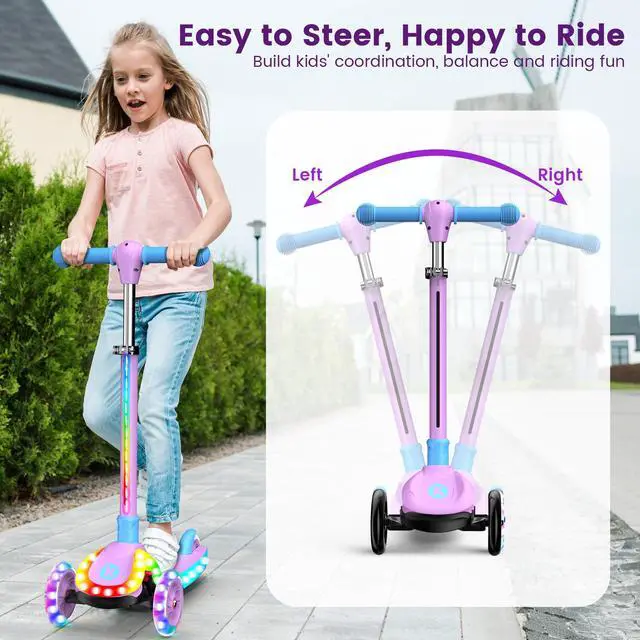Alt view image 4 of 7 - 2-in-1 Adjustable Kick Scooter for Kids 3-5 (Suitable 3-12 Years),5-Level Handlebar & Removable Seat, LED Light-Up Wheels, Wide Deck, Foldable Design for Indoor/Outdoor Use - Girls & Boys