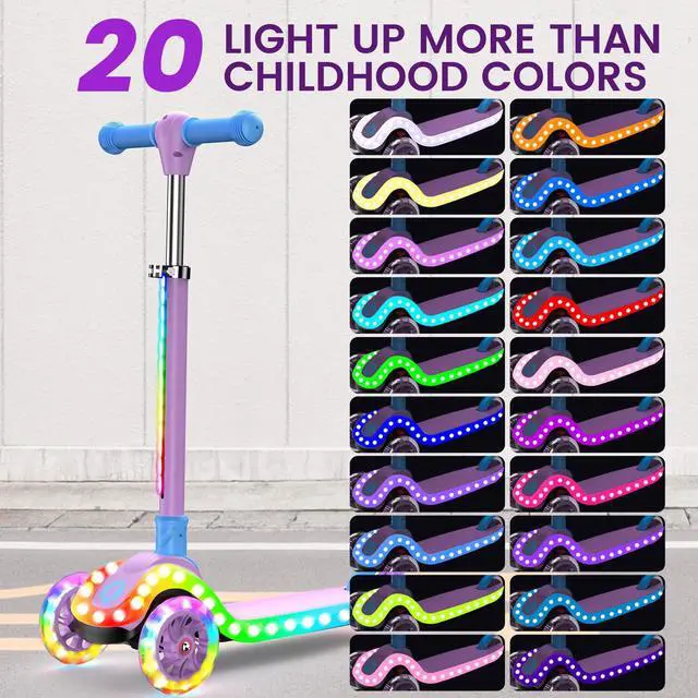 Alt view image 7 of 7 - 2-in-1 Adjustable Kick Scooter for Kids 3-5 (Suitable 3-12 Years),5-Level Handlebar & Removable Seat, LED Light-Up Wheels, Wide Deck, Foldable Design for Indoor/Outdoor Use - Girls & Boys