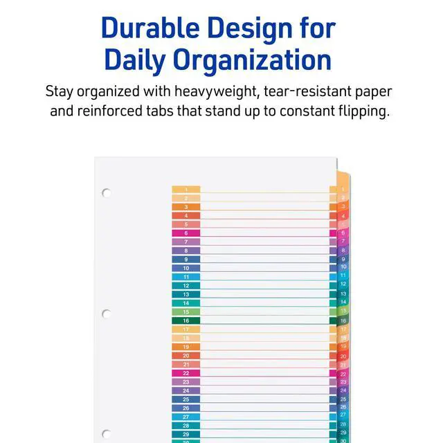 Alt view image 5 of 7 - 1-31 Dividers for 3 Ring Binders, 31 Tabs per Set, Customizable Table of Contents, Multicolor Tabs, Great for Organizing Reports, Projects, and More (12 Sets of 11129)