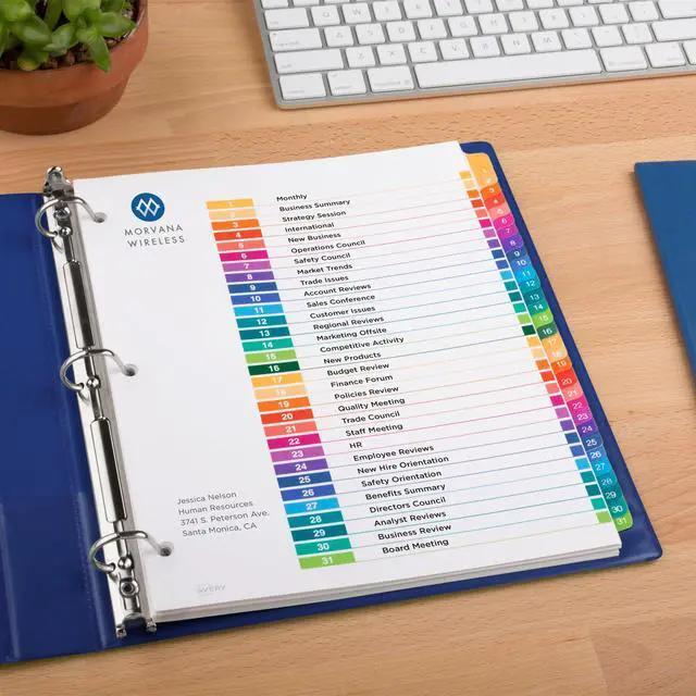 Alt view image 6 of 7 - 1-31 Dividers for 3 Ring Binders, 31 Tabs per Set, Customizable Table of Contents, Multicolor Tabs, Great for Organizing Reports, Projects, and More (12 Sets of 11129)