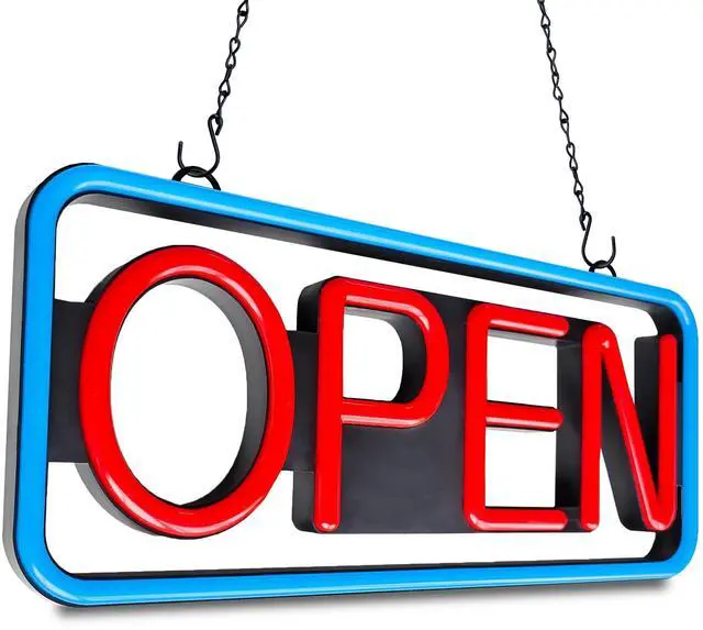 Alt view image 6 of 7 - LED Open Sign,Bright Open Sign for Business Window with Remote Control,21x10 inch Large Size,Restaurant,Bar,Retail Shops,Window Storefronts,Salon,12V/2A Power Supply (Rectangle)