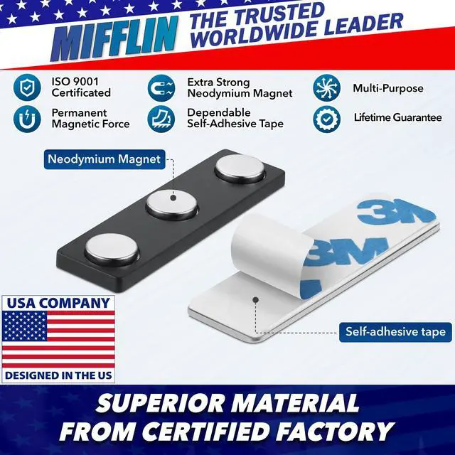 Alt view image 3 of 7 - USA - Name Tag Magnets - 200 Pack, 1.75 x 0.5 Inches - Premium ID Badge Holder with 3 Extra Strong Neodymium Magnets