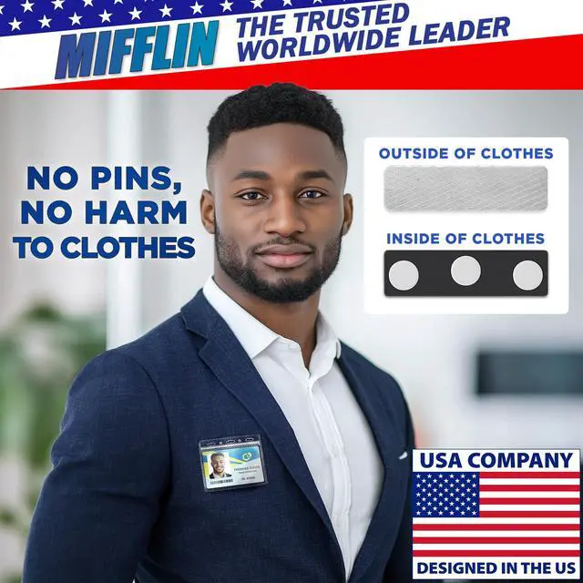 Alt view image 5 of 7 - USA - Name Tag Magnets - 200 Pack, 1.75 x 0.5 Inches - Premium ID Badge Holder with 3 Extra Strong Neodymium Magnets