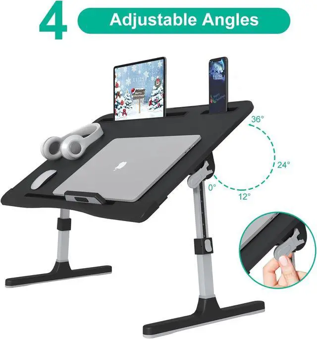 Alt view image 3 of 6 - Laptop Bed Tray Desk with Adjustable Height & Angle, No Drawer, Black | Foldable PVC Leather Desktop Laptop Lap Desk for Bed/Sofa/Couch/Floor