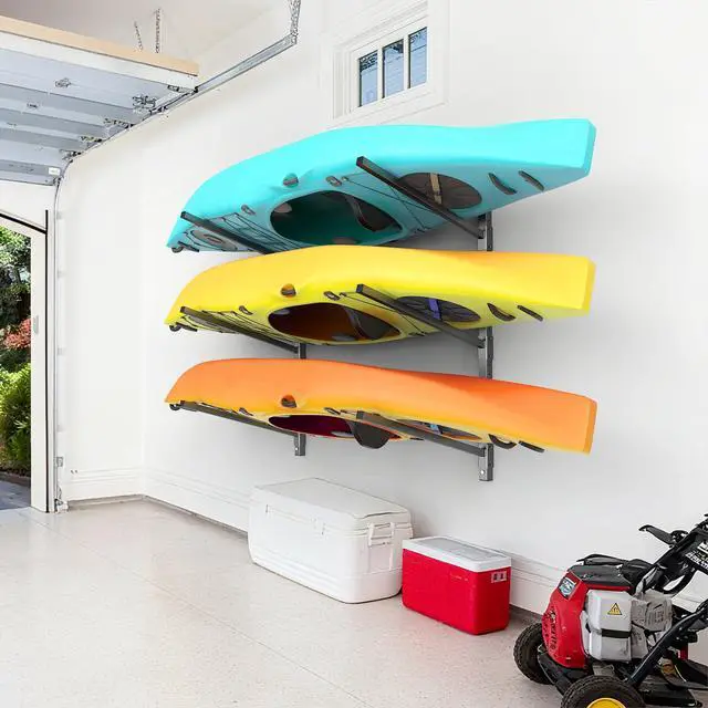 Alt view image 2 of 7 - Heavy Duty Wall Mounted Kayak Storage Rack for Garage, Adjustable Kayak Hangers for Wall, Holds Up to 220 lbs