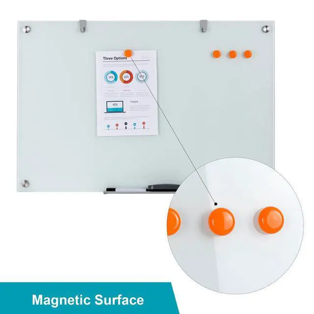 Alt view image 4 of 7 - Glass Dry Erase Board, 36 x 24 Inches Magnetic Glass Whiteboard | Wall Mount, 3' x 2' Frameless Glass Board for Office, Home, School