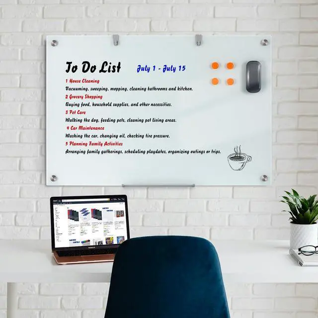 Alt view image 6 of 7 - Glass Dry Erase Board, 36 x 24 Inches Magnetic Glass Whiteboard | Wall Mount, 3' x 2' Frameless Glass Board for Office, Home, School