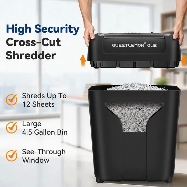 Alt view image 4 of 7 - 12-Sheet Paper Shredder for Home, Quiet Cross Cut Shredders, P-4 Ultra Security, 4.5 Gal Bin, Shred Quietly for Shred for Credit Card, Mail, Staples, <58 dB(OL12)