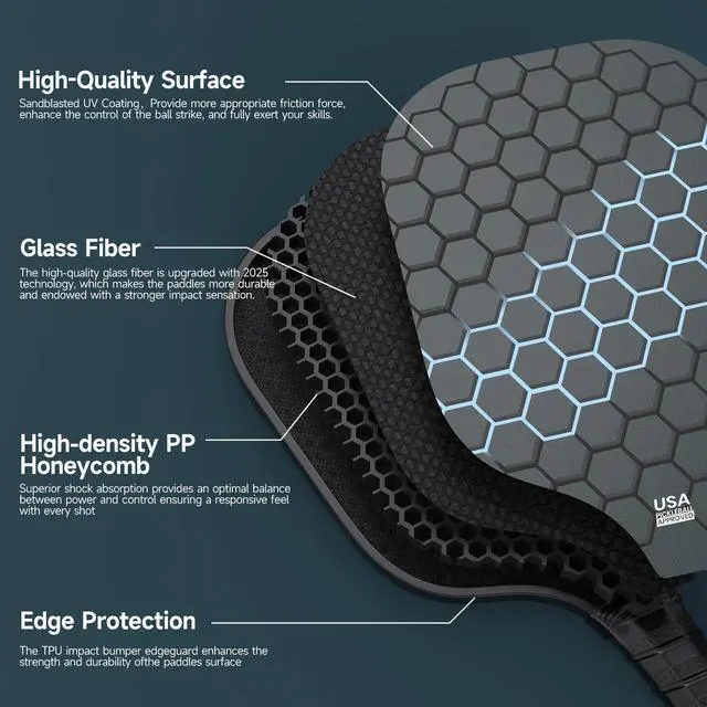 Alt view image 2 of 7 - Pickleball Paddles, USAPA Approved Fiberglass Surface Pickleball Set with Pickleball Rackets,16mm Thick Paddle with Pickleball Bag Large Sweet Spot