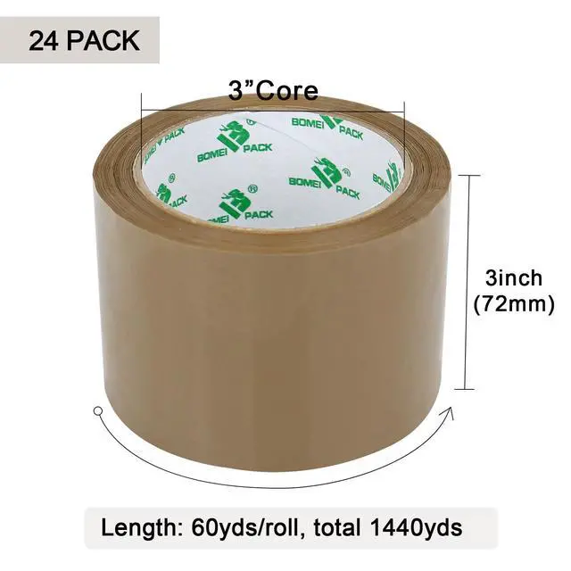 Alt view image 2 of 7 - Brown Packing Tape 3 inch, 24 Refills Rolls Bulk Wide Packaging Tape for Moving, Shipping and Storage, 2.4 Mil x 60 Yards