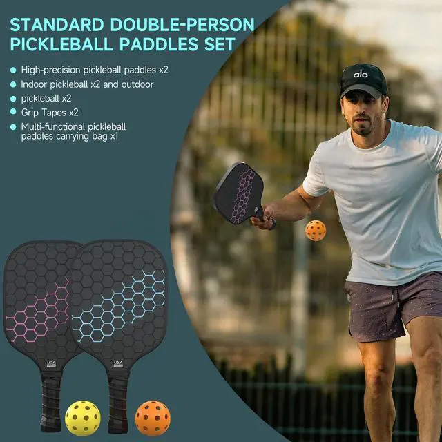 Alt view image 5 of 7 - Pickleball Paddles, USAPA Approved Fiberglass Surface Pickleball Set with Pickleball Rackets,16mm Thick Paddle with Pickleball Bag Large Sweet Spot