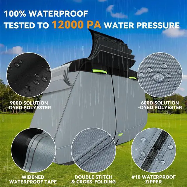 Alt view image 3 of 7 - Ultra Thick 900D+600D Golf Cart Cover 2/4/6 Passenger 100% Waterproof Universal Fit for Yamaha, Club Car, EZGO with Large Storage & Toss Bag for All Weather Protection