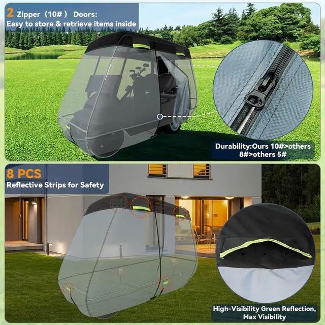 Alt view image 5 of 7 - Ultra Thick 900D+600D Golf Cart Cover 2/4/6 Passenger 100% Waterproof Universal Fit for Yamaha, Club Car, EZGO with Large Storage & Toss Bag for All Weather Protection
