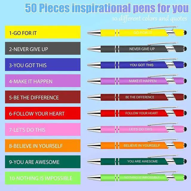 Alt view image 4 of 7 - 100 PCS Inspirational Pens Bulk with Stylus Tip Gifts Black Ink | Motivational Ballpoint Ink Pen Gifts for Women Teacher Students Coworkers Office Supplies