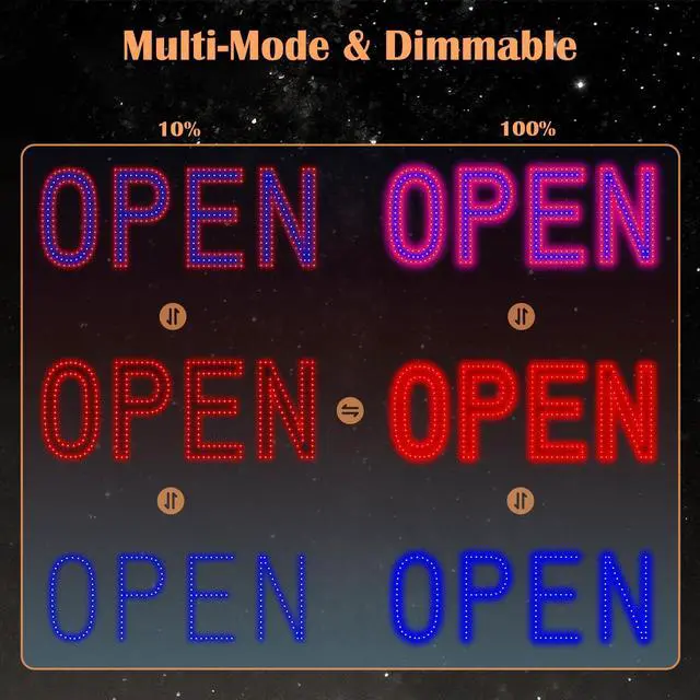 Alt view image 3 of 7 - LED Open Signs for Business, 30"x10" Large Ultra Bright Open Sign with Remote Control, Dimmable Business Open Sign for Store Shop Storefront Window Door Wall- Red&Blue