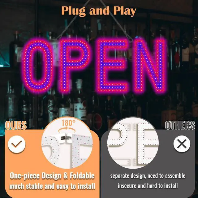 Alt view image 5 of 7 - LED Open Signs for Business, 30"x10" Large Ultra Bright Open Sign with Remote Control, Dimmable Business Open Sign for Store Shop Storefront Window Door Wall- Red&Blue