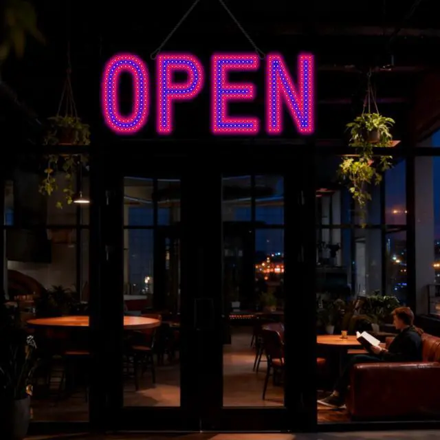 Alt view image 6 of 7 - LED Open Signs for Business, 30"x10" Large Ultra Bright Open Sign with Remote Control, Dimmable Business Open Sign for Store Shop Storefront Window Door Wall- Red&Blue