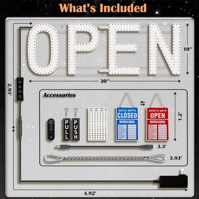 Alt view image 7 of 7 - LED Open Signs for Business, 30"x10" Large Ultra Bright Open Sign with Remote Control, Dimmable Business Open Sign for Store Shop Storefront Window Door Wall- Red&Blue