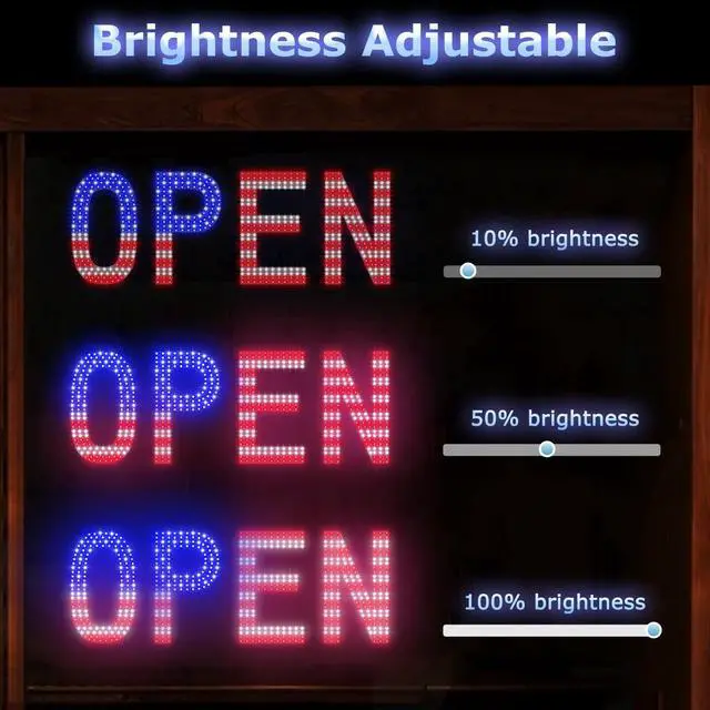 Alt view image 2 of 7 - LED Open Signs for Business, 30"x10" Large Bright Open Sign with Remote and 12 Scene Modes, Light Dimmable Business Open Sign for Window Store Shop Storefront Bar Cafes - US Flag