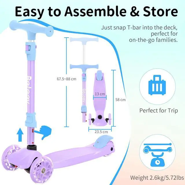 Alt view image 7 of 7 - Scooters for Kids 3 Wheel Kick Scooter for Toddlers Girls Boys, 4 Adjustable Height, Lean to Steer, Light up Wheels, Extra-Wide Deck, Easy to Assemble for Children Ages 3-12