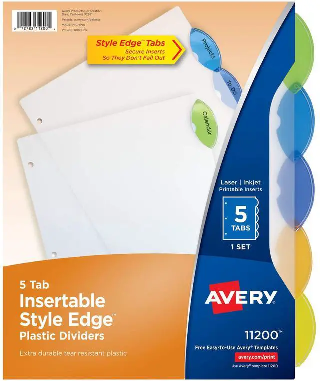 Main image of Insertable Style Edge Plastic Dividers for 3 Ring Binders, 5-Tab Sets, Multicolor, 24 Sets, 120 Divider Tabs (11200)