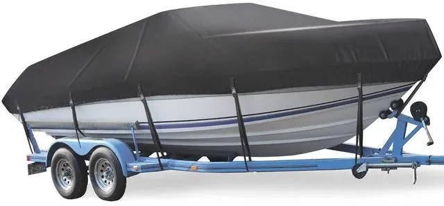 Main image of Boat Cover, Heavy Duty 17-19ft Waterproof Trailerable Boat Cover | UV Resistant Marine Grade Outboard Cover Compatible for Bass Boat, Fits Bayliner Tri-Hull V-Hull Fishing Runabout Boat, Black
