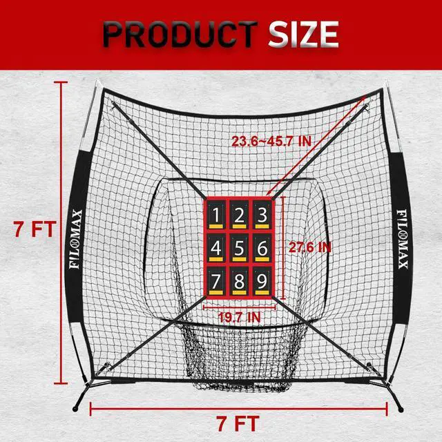 Alt view image 3 of 7 - 7x7 ft Baseball & Softball Practice Net with 9 Numbered Strike Zone | PRO Training Net for Hitting, Pitching & Batting | with Carry Bag, Bow Frame for All Ages & Skills
