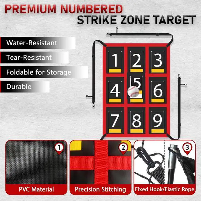 Alt view image 5 of 7 - 7x7 ft Baseball & Softball Practice Net with 9 Numbered Strike Zone | PRO Training Net for Hitting, Pitching & Batting | with Carry Bag, Bow Frame for All Ages & Skills