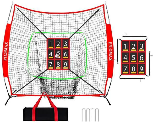 Main image of 7x7 ft Baseball & Softball Practice Net with 9 Numbered Strike Zone | PRO Training Net for Hitting, Pitching & Batting | with Carry Bag, Bow Frame for All Ages & Skills