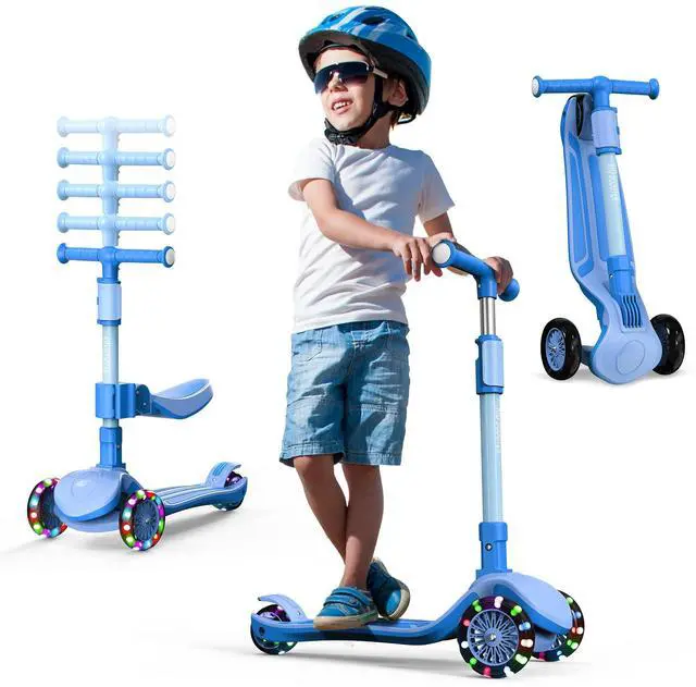 Main image of 2-in-1 Adjustable Kick Scooter for Kids 3-5 (Suitable 3-12 Years),5-Level Handlebar & Removable Seat, LED Light-Up Wheels, Wide Deck, Foldable Design for Indoor/Outdoor Use - Girls & Boys