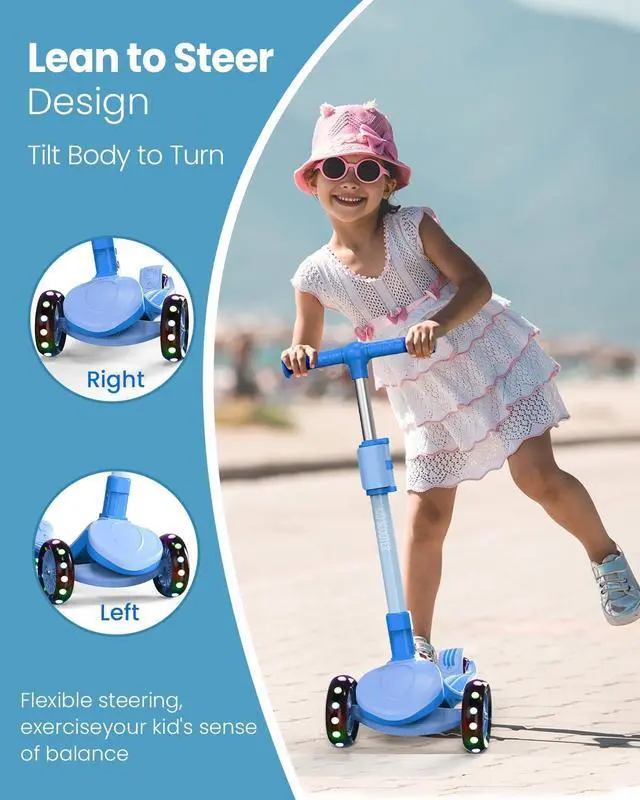 Alt view image 5 of 7 - 2-in-1 Adjustable Kick Scooter for Kids 3-5 (Suitable 3-12 Years),5-Level Handlebar & Removable Seat, LED Light-Up Wheels, Wide Deck, Foldable Design for Indoor/Outdoor Use - Girls & Boys